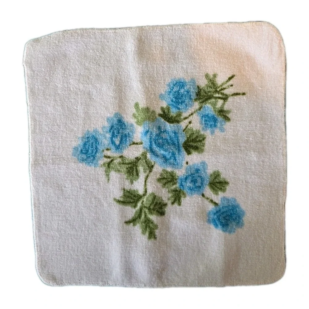4 Pcs MARTEX Terri-Down Towels Blue White Floral 2 BathTowel 2 Wash Cloth Cotton